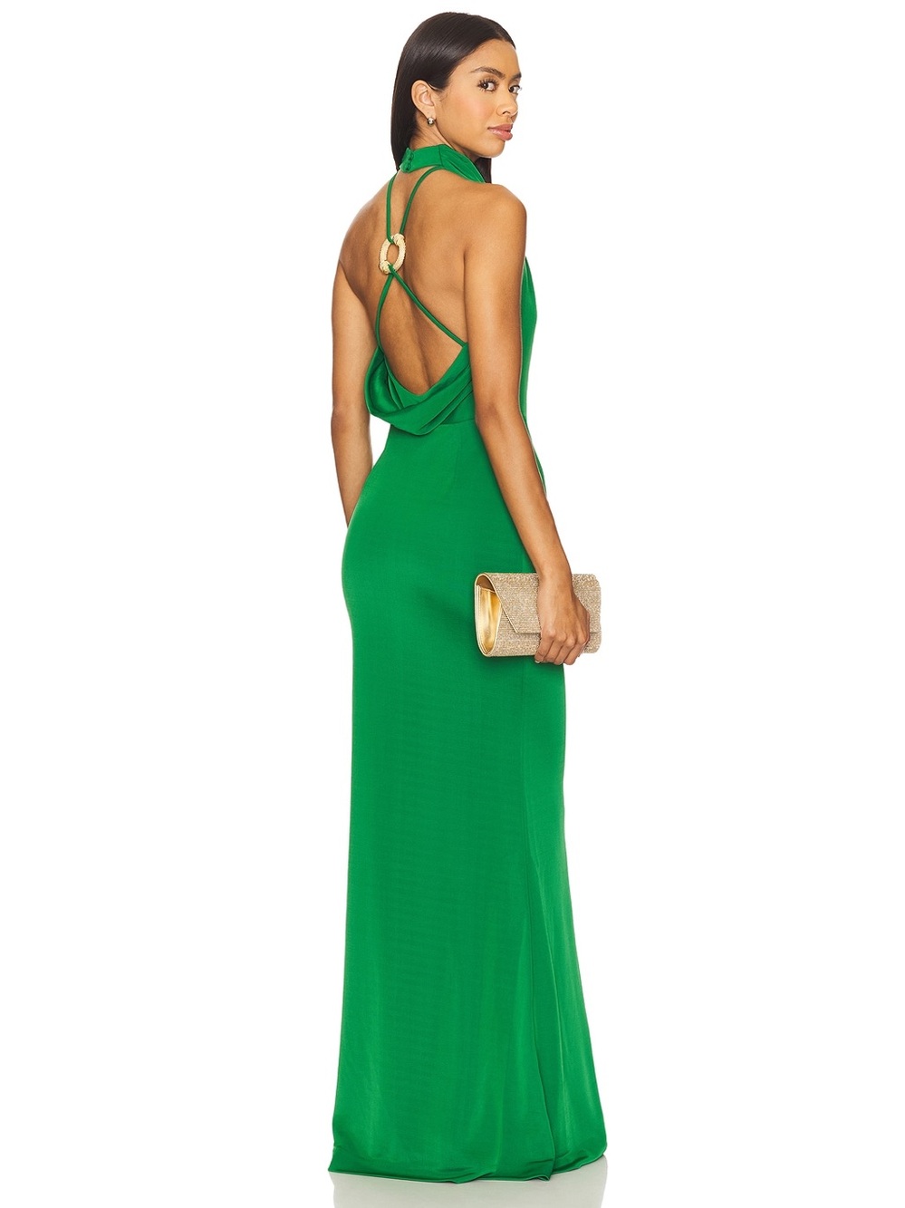 Rebecca Vallance Erin Maxi Dress Emerald Green Open Back Gown US 4 NWT Goddess